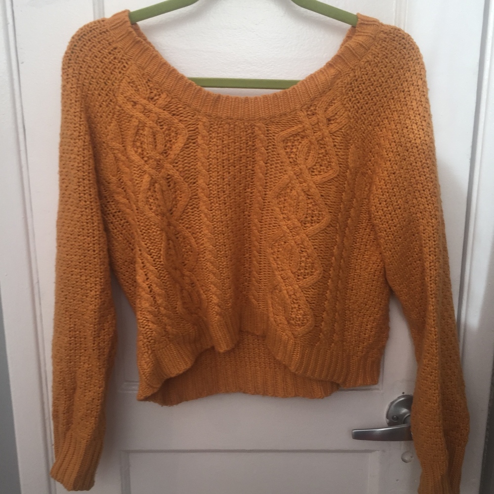 Yellow Off The Shoulder Crop Sweater Top